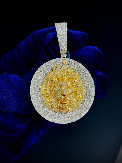 Moissanite Circle Lion Pendant, Two-Tone 925 Silver, view 3