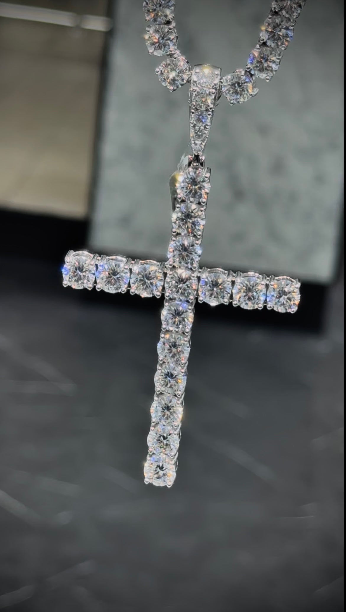 Moissanite Cross Pendant and Tennis Chain Set, 925 Silver, view 4