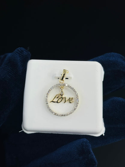 10K Gold Natural Diamond Love Circle Pendant, view 3