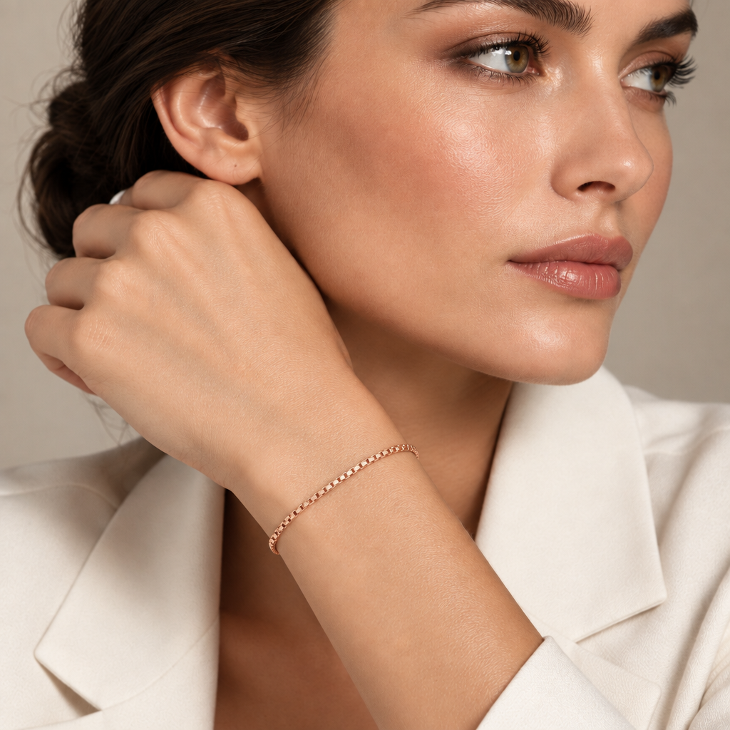 Rose Gold Plated Sterling Silver Box Bracelet – view 4