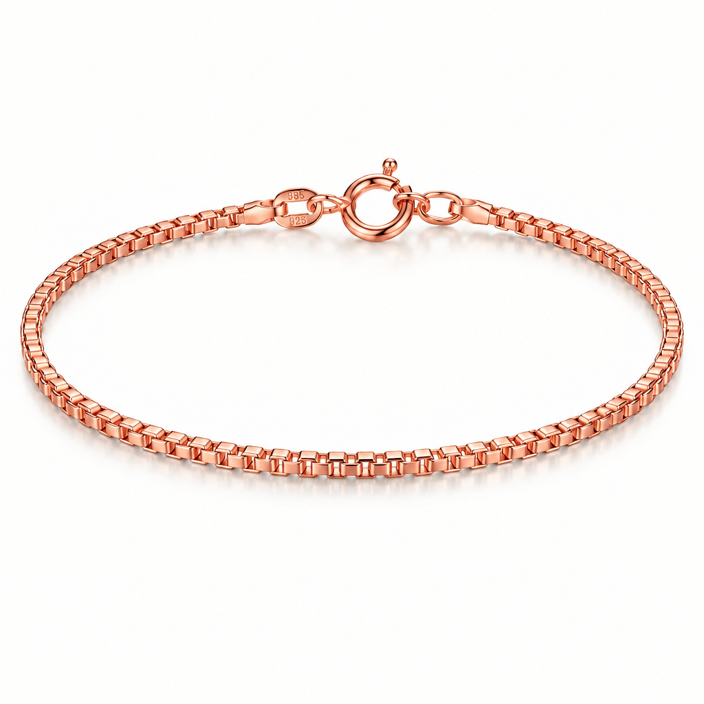 Rose Gold Plated Sterling Silver Box Bracelet – view 1