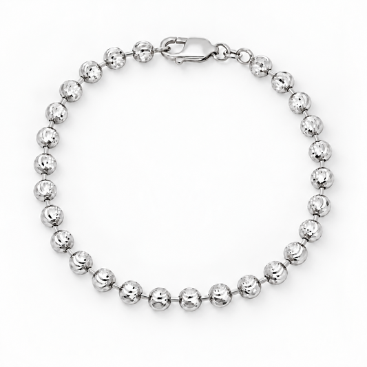 14K White Gold Diamond-Cut Moon Cut Bracelet