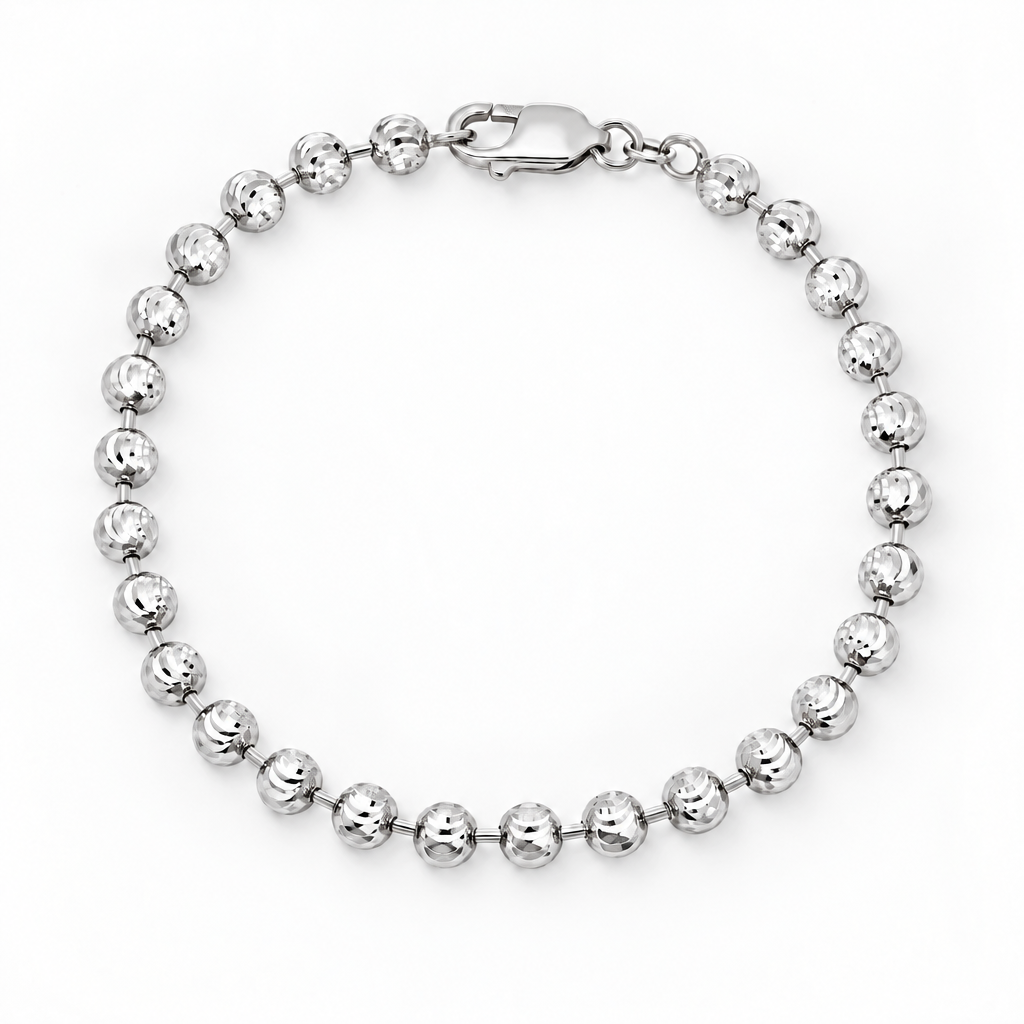 10K White Gold Diamond-Cut Moon Cut Bracelet