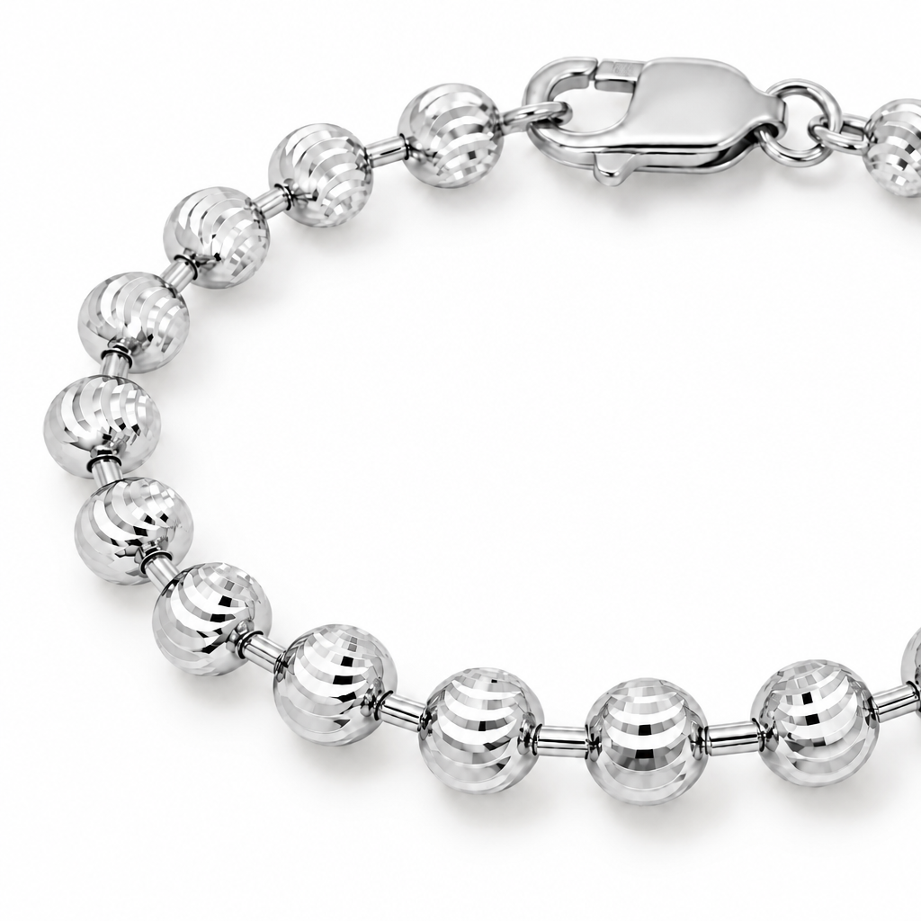 10K White Gold Diamond-Cut Moon Cut Bracelet, view 2