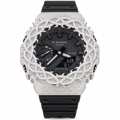Iced Out Moissanite G-Shock GA-2100 Watch – Braided Link Bezel, Black Band – view 2
