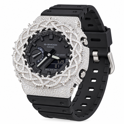 Iced Out Moissanite G-Shock GA-2100 Watch – Braided Link Bezel, Black Band – view 1