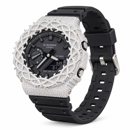 Iced Out Moissanite G-Shock GA-2100 Watch – Braided Link Bezel, Black Band – view 5