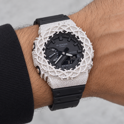 Iced Out Moissanite G-Shock GA-2100 Watch – Braided Link Bezel, Black Band – view 3