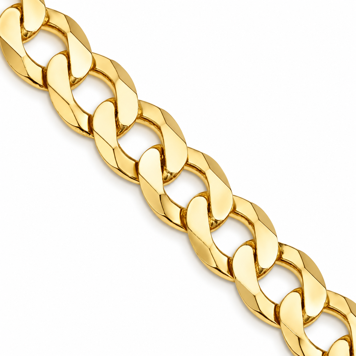 10K Yellow Gold Solid Cuban Curb Link Chain, detail view