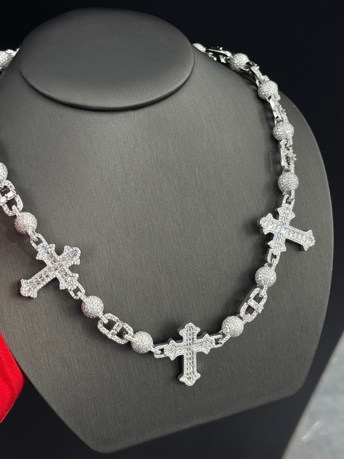 Moissanite Custom Cross Chain, 925 Silver, view 3