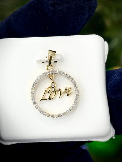 10K Gold Natural Diamond Love Circle Pendant, view 2
