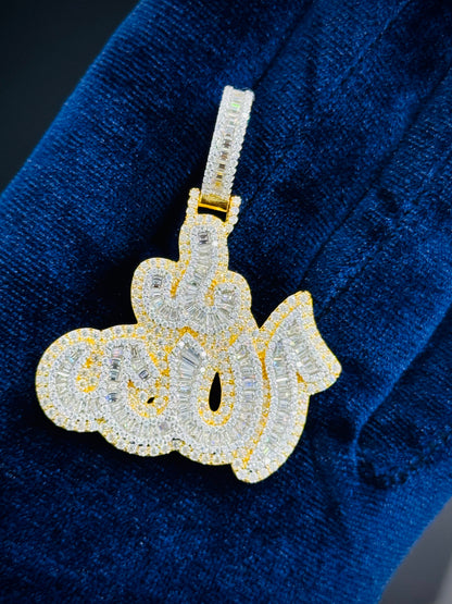 Moissanite Allah Pendant, 925 Yellow Silver, view 2