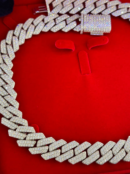 20mm Solid Moissanite Cuban Chain, 925 Silver, view 4