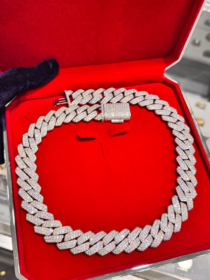 20mm Solid Moissanite Cuban Chain, 925 Silver, view 3