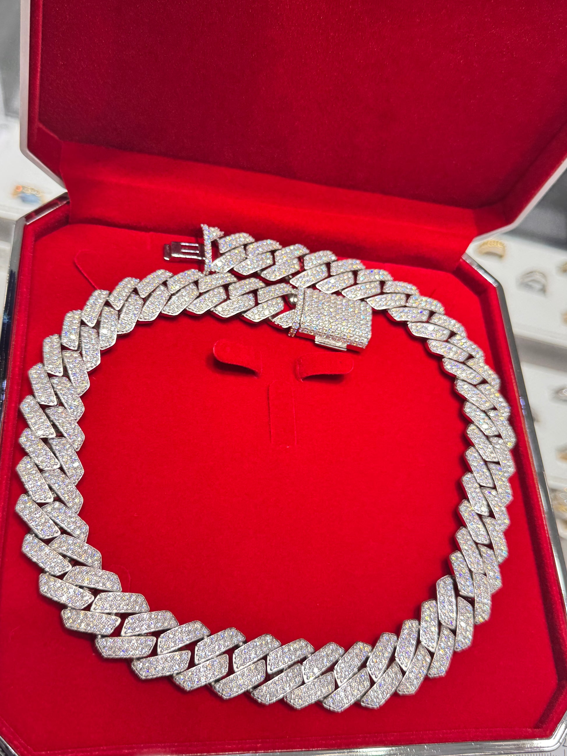 20mm Solid Moissanite Cuban Chain, 925 Silver
