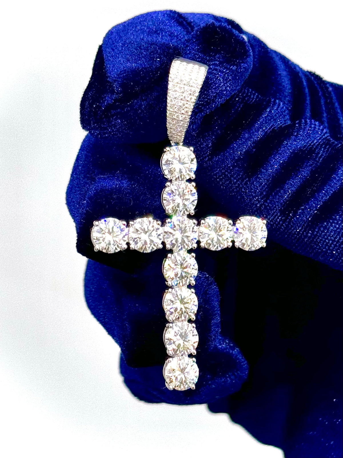 Moissanite Solitaire Cross Pendant, 925 Silver, view 3
