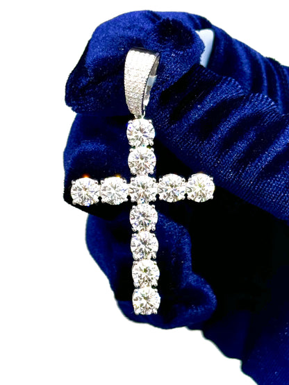 Moissanite Solitaire Cross Pendant, 925 Silver, view 2