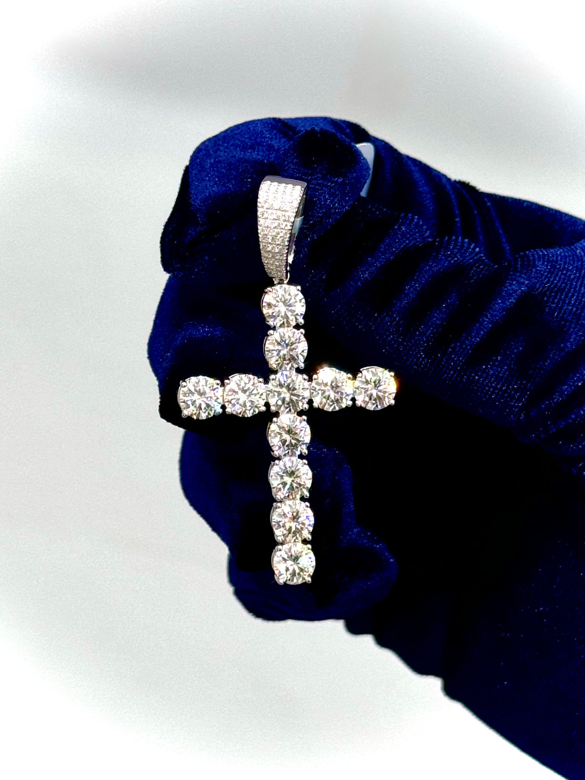 Moissanite Solitaire Cross Pendant, 925 Silver, view 4