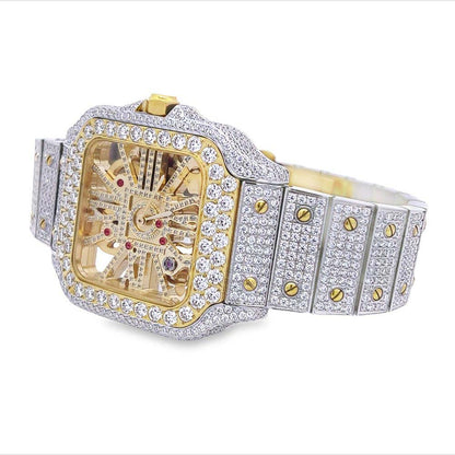 20 CT VVS Moissanite Skeleton Iced Out Automatic Watch, view 4