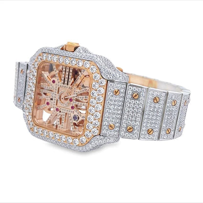 20 CT VVS Moissanite Skeleton Iced Out Automatic Watch, view 5