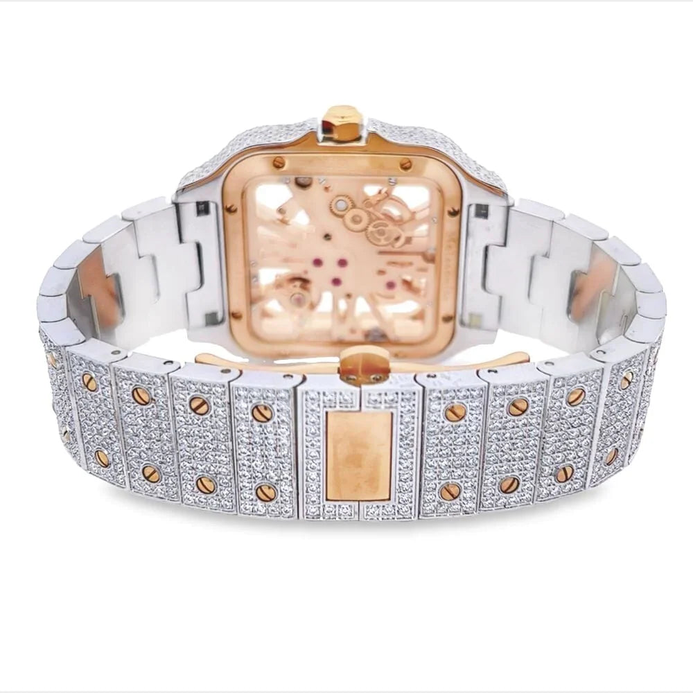 20 CT VVS Moissanite Skeleton Iced Out Automatic Watch, view 7