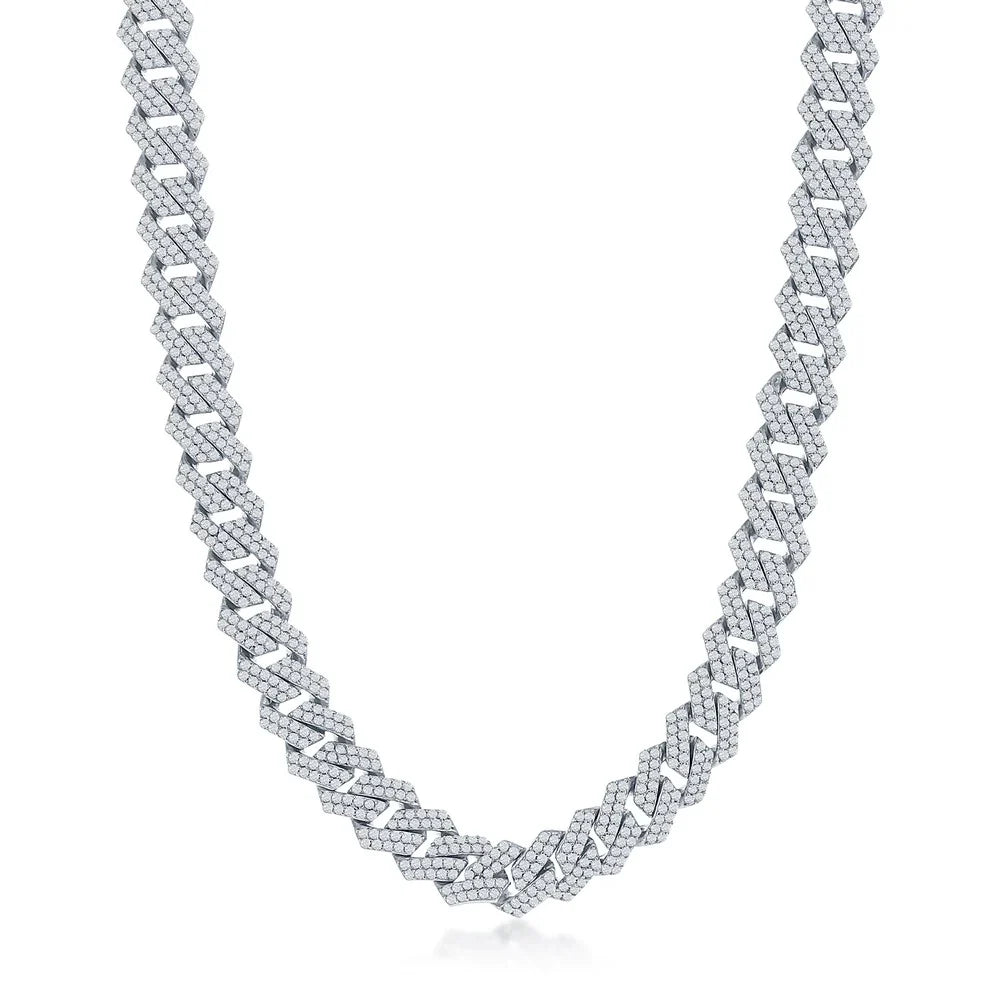 Sterling Silver 8MM Monaco Cuban Chain With Cz