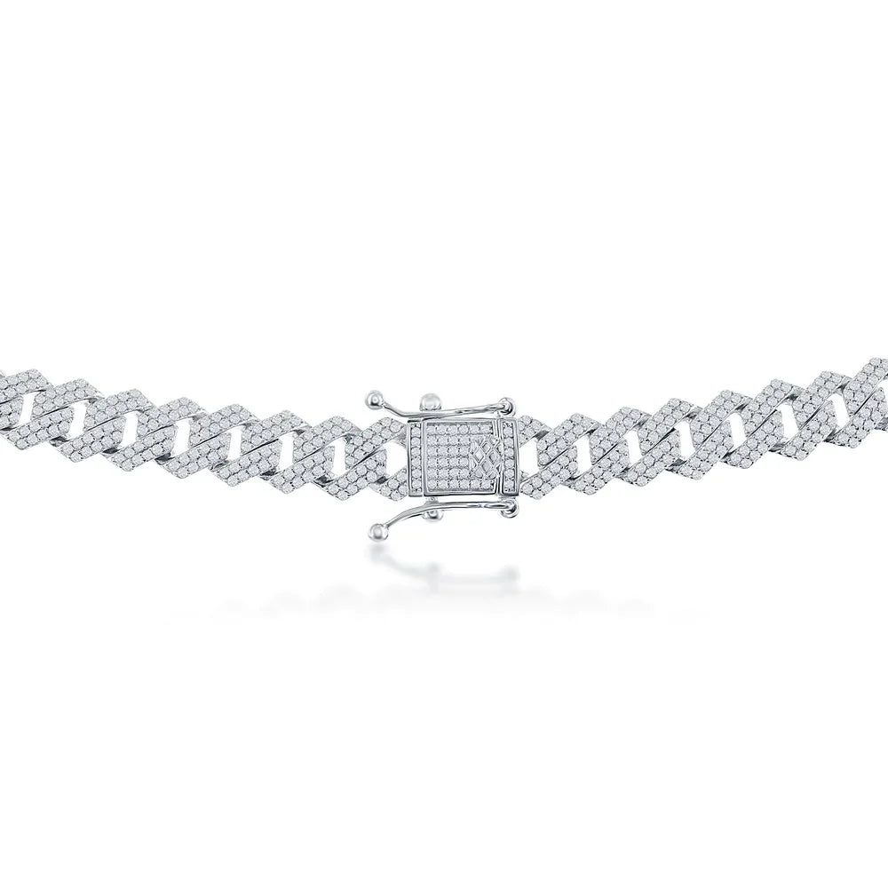 Sterling Silver 8MM Monaco Cuban Chain With Cz, view 2