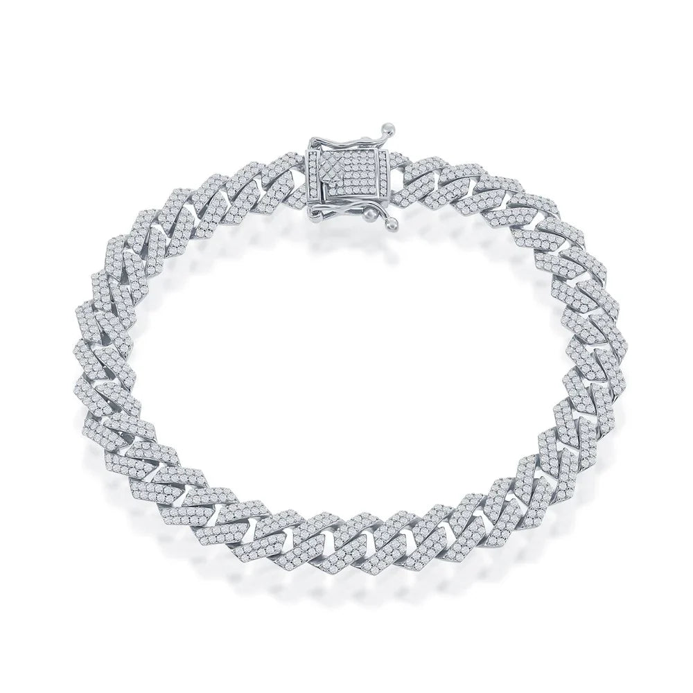Sterling Silver 8MM Monaco Cuban Chain With Cz, view 3