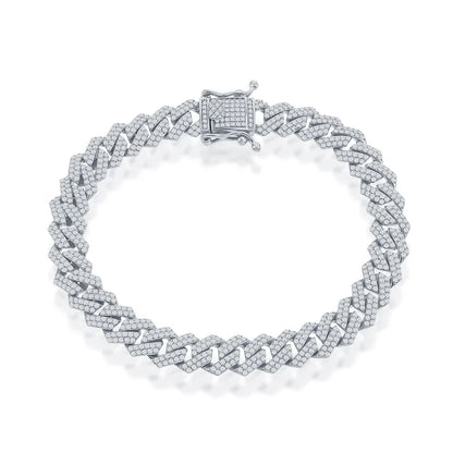 Sterling Silver 8MM Monaco Cuban Chain With Cz, view 3