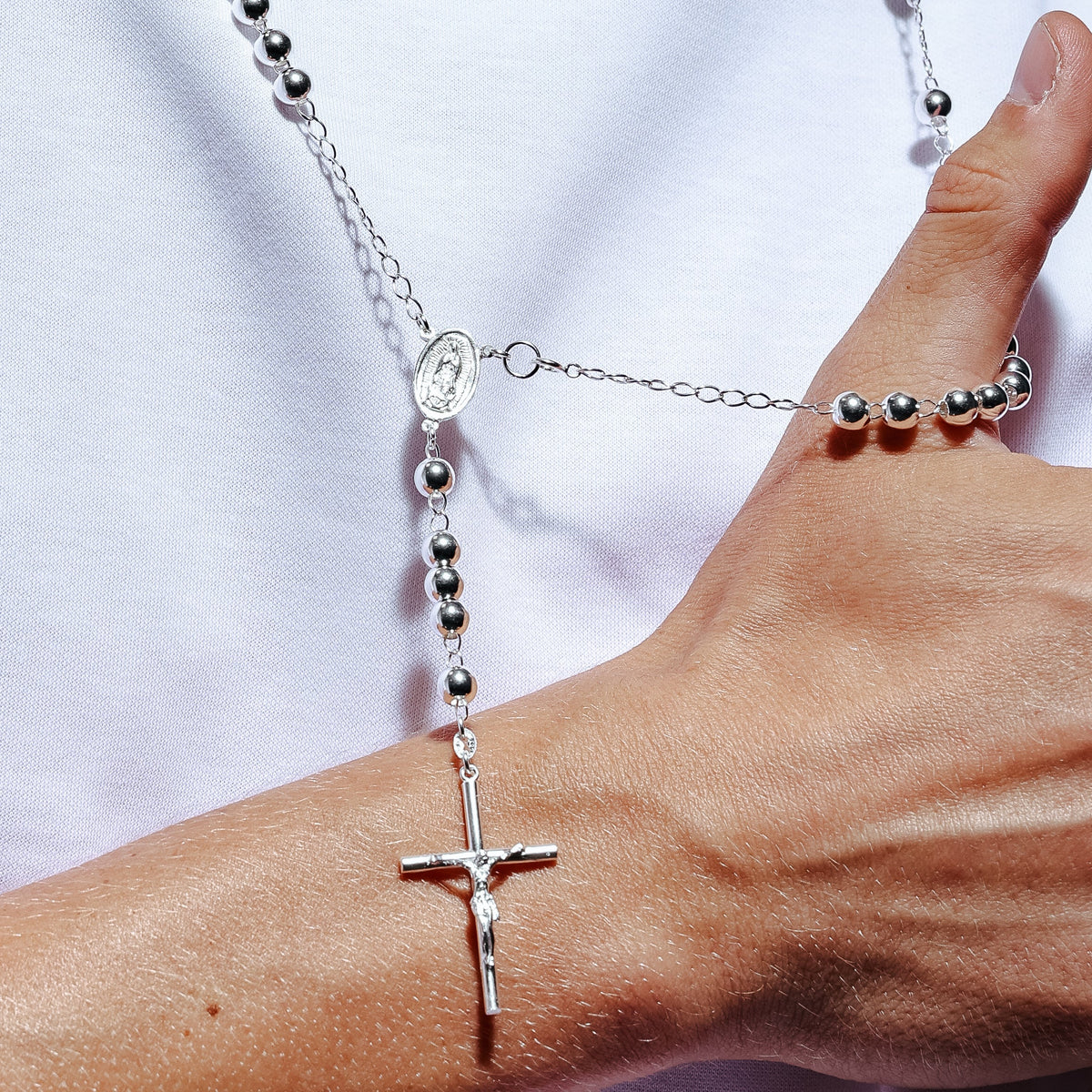 925 Sterling Silver High Polished Rosary Chain, view 3