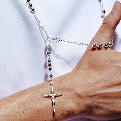 925 Sterling Silver High Polished Rosary Chain, view 3