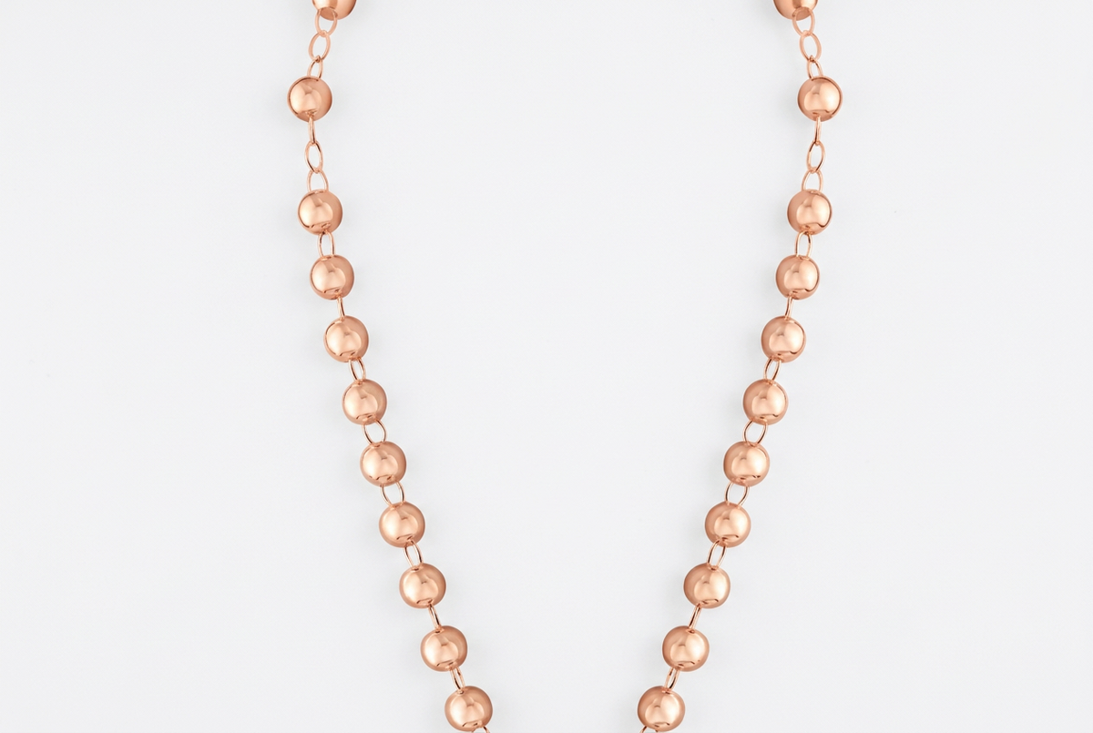 Rose Gold Plated Sterling Silver High Polished Rosary Chain, view 3