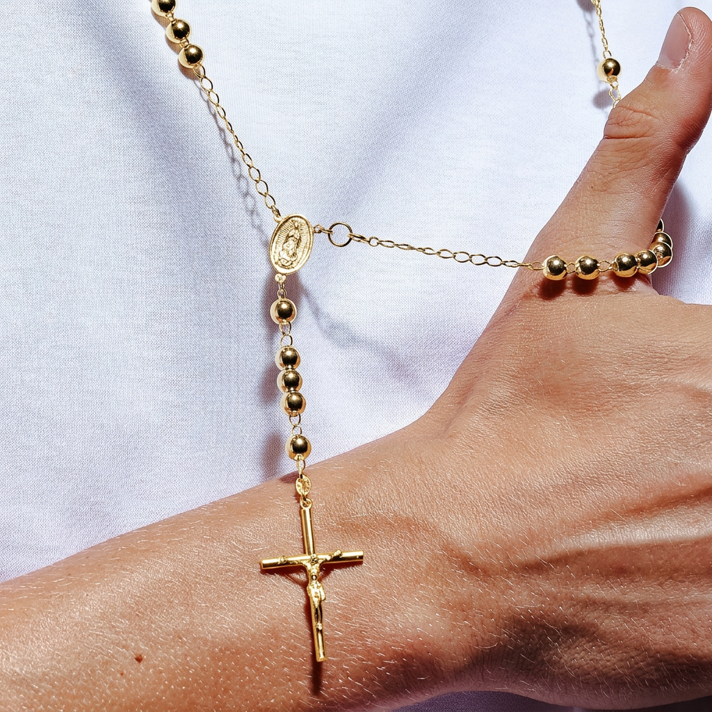 Gold Plated Sterling Silver High Polished Rosary Chain, view 2