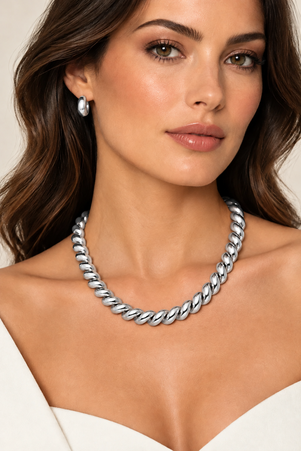 18K White Gold San Marco Chain Necklace, view 5