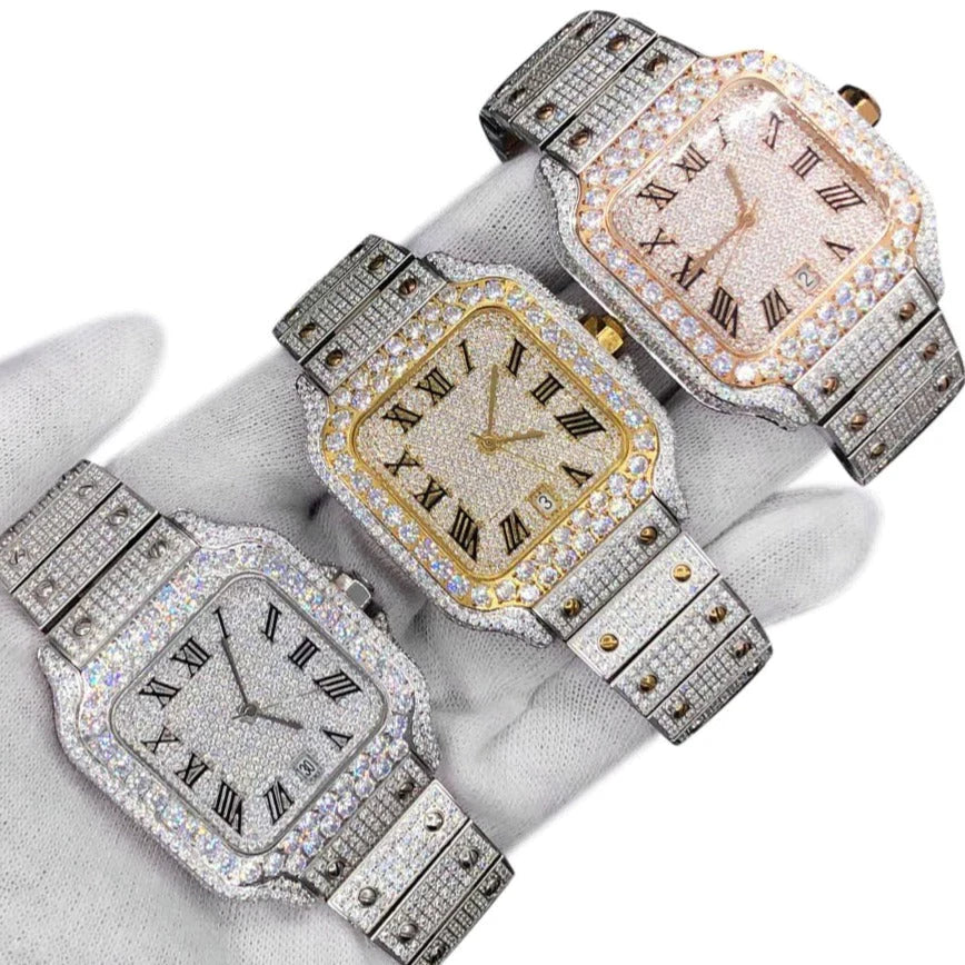 20 CT Moissanite Bust Down Automatic Millionaire Watch, view 3