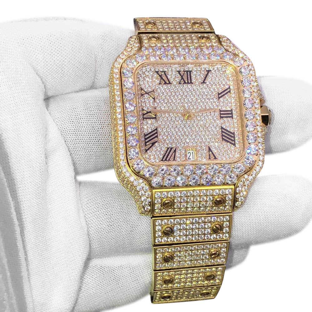 20 CT Moissanite Bust Down Automatic Millionaire Watch, view 6