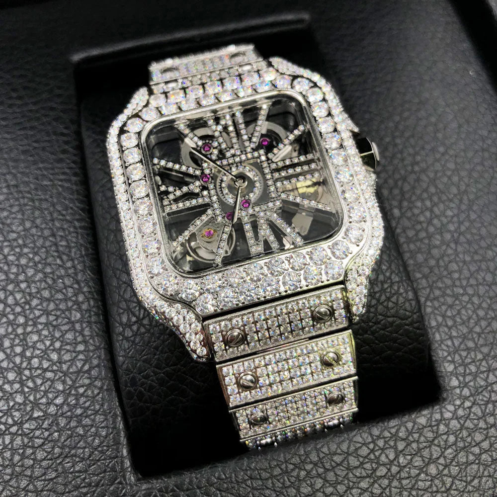 20 CT VVS Moissanite Skeleton Iced Out Automatic Watch, view 2