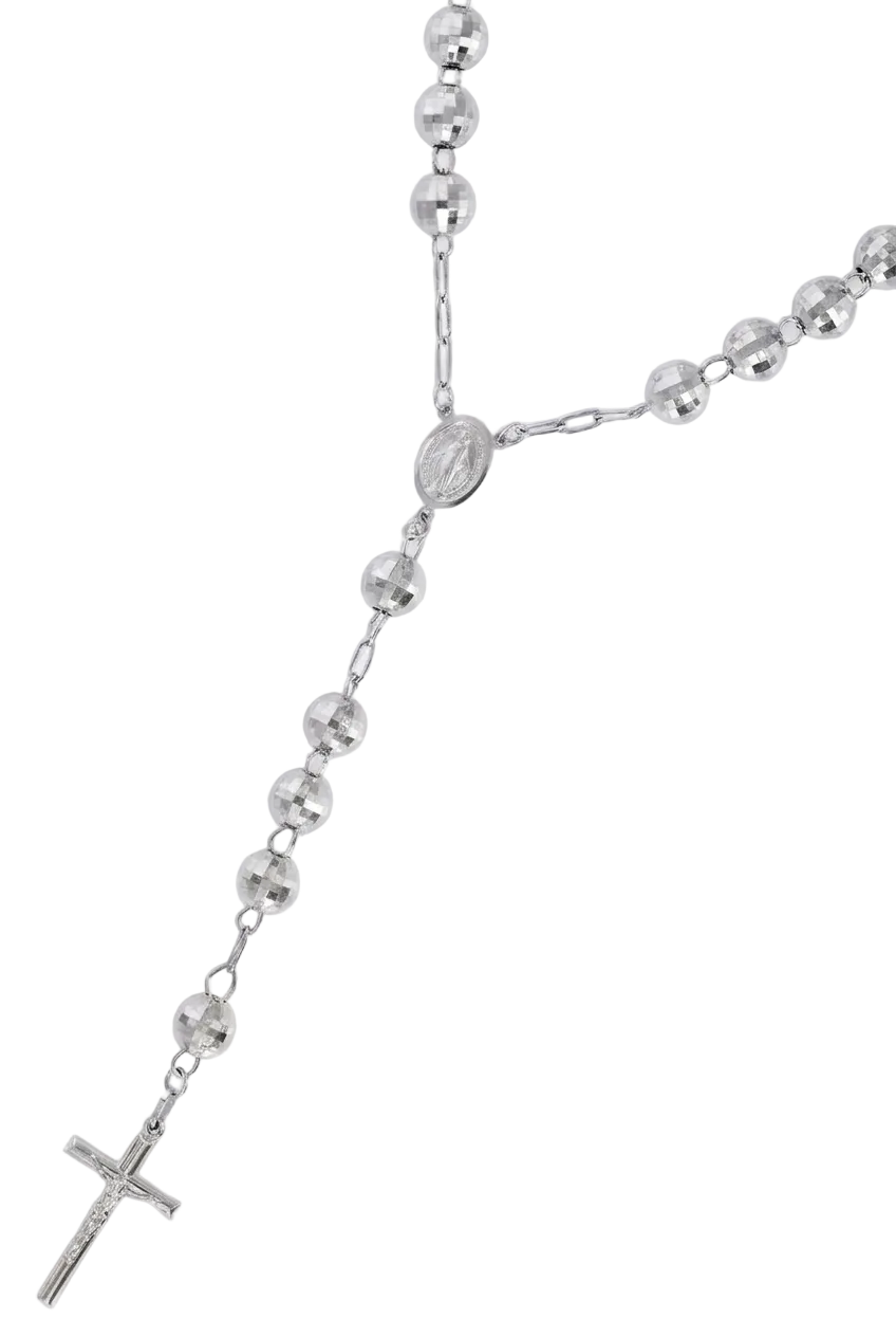 14K White Gold Rosary Chain, view 4