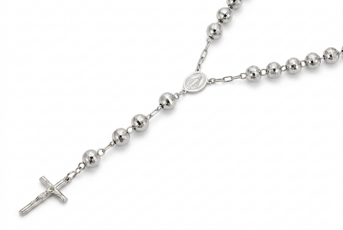 14K White Gold Rosary Chain, view 3