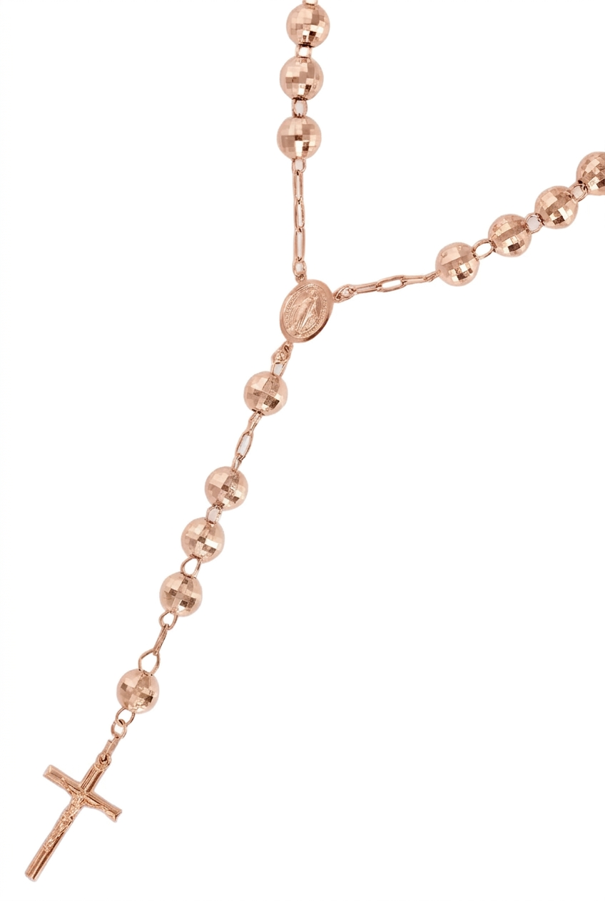 Rose Gold Plated Sterling Silver Diamond-Cut Rosary Chain, view 4
