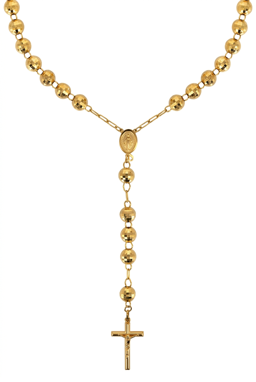 Gold Plated Sterling Silver Diamond-Cut Rosary Chain