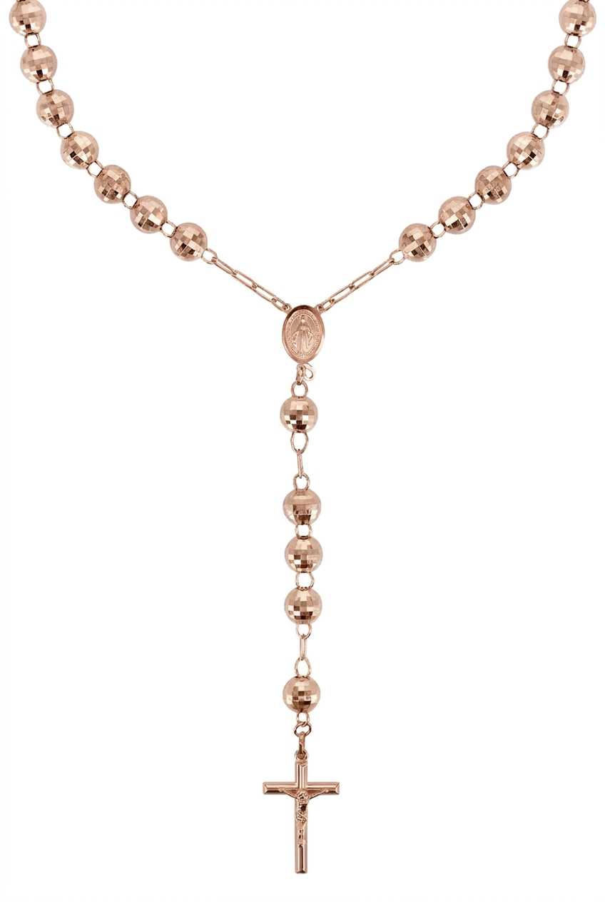 Rose Gold Plated Sterling Silver Diamond-Cut Rosary Chain