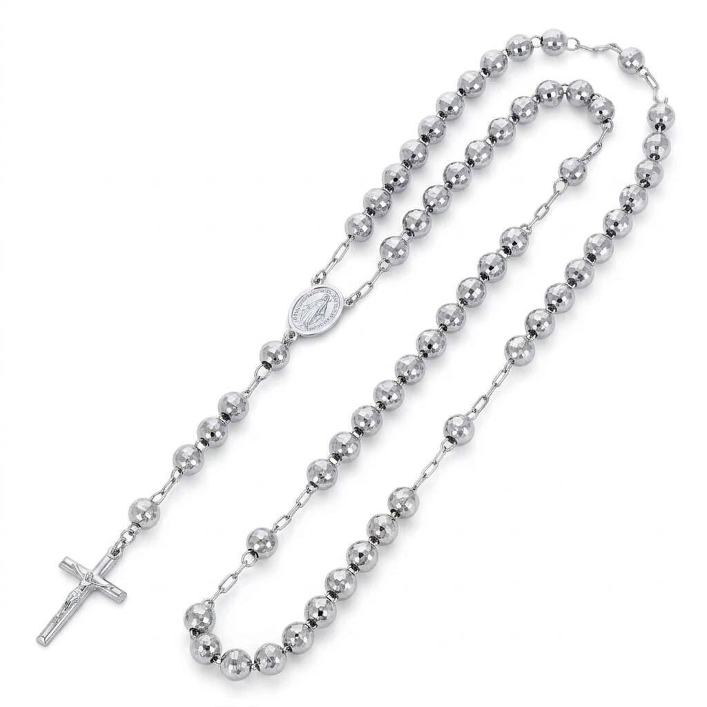 14K White Gold Rosary Chain, view 2
