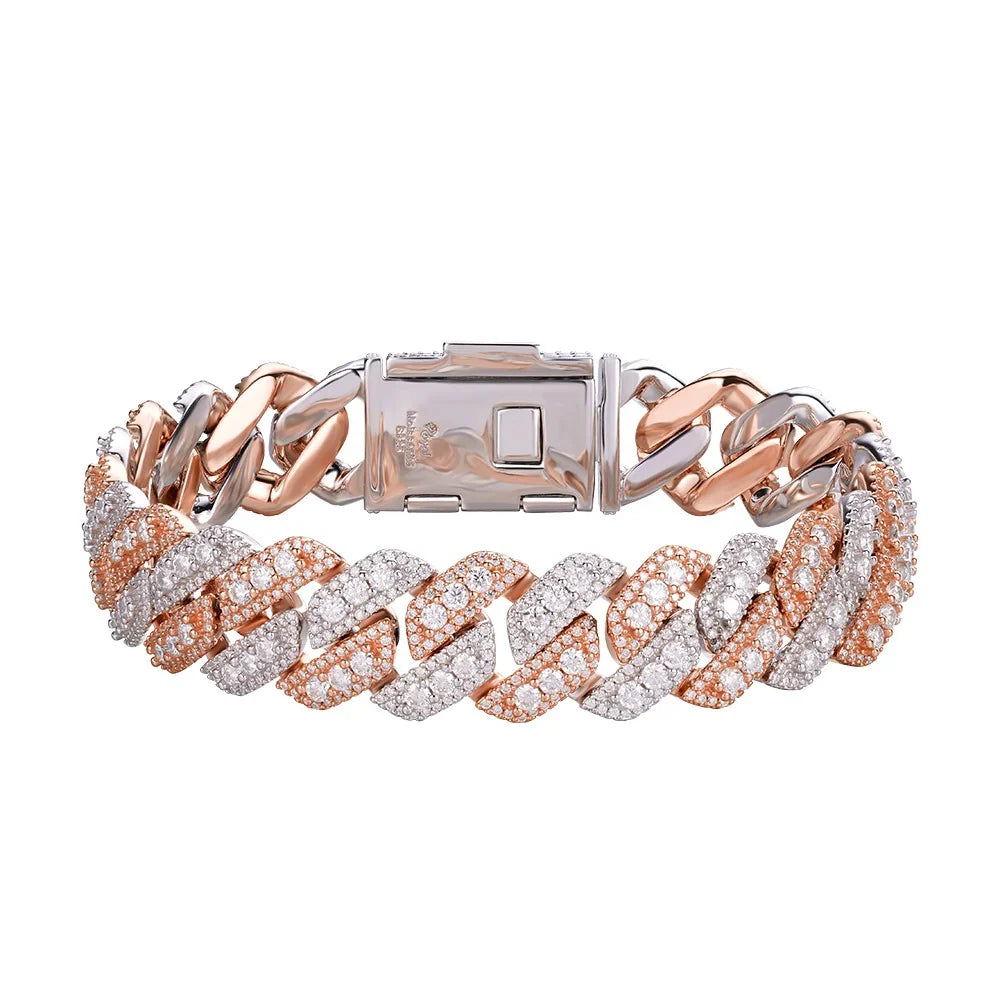 3D VVS D Moissanite Cuban Link Chain & Bracelet Set, view 3