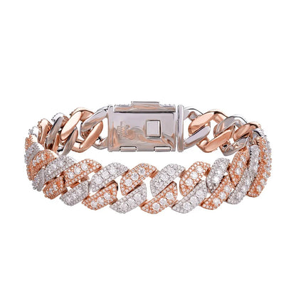 3D VVS D Moissanite Cuban Link Chain & Bracelet Set, view 3