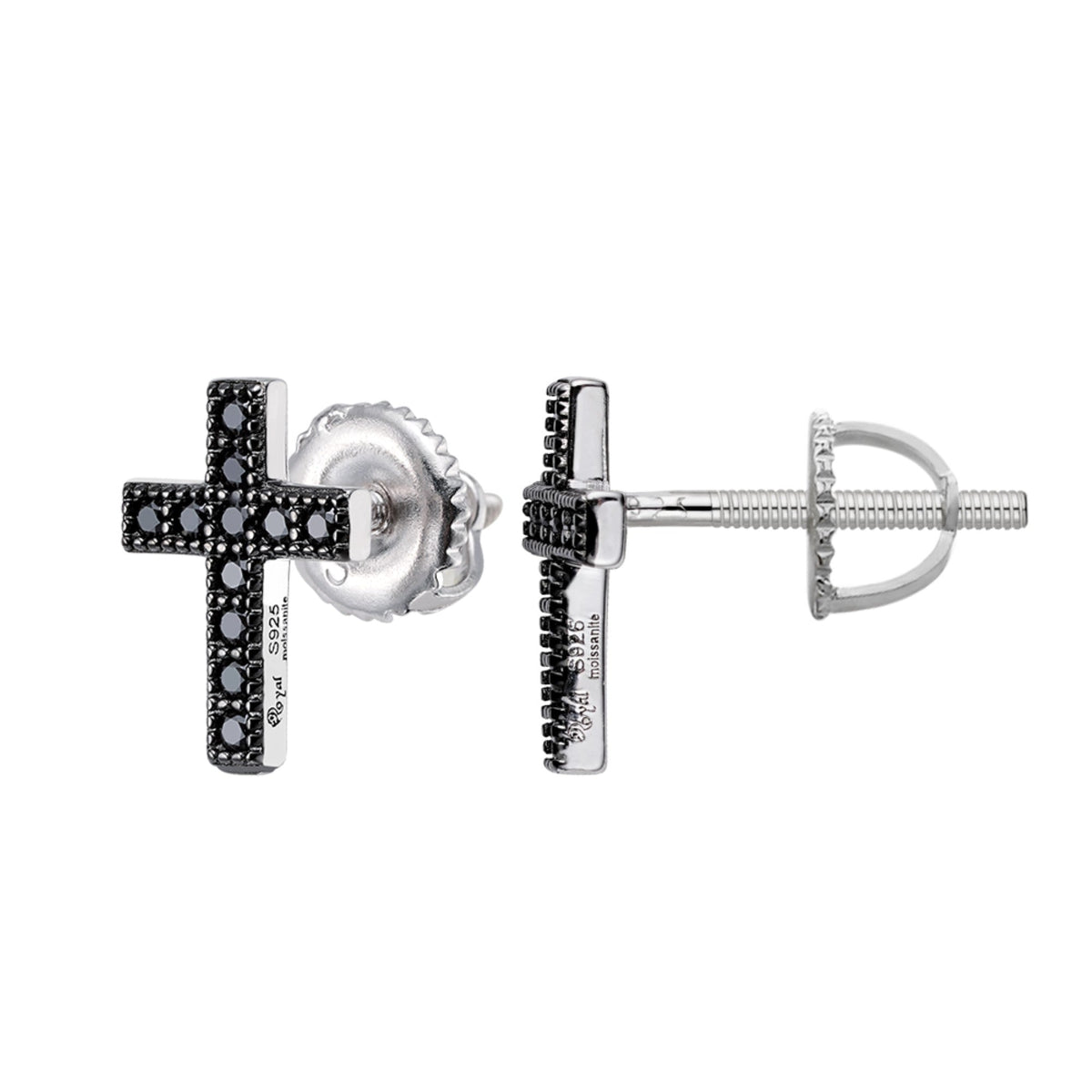 Cross Black Moissanite Stud Earrings – 925 Sterling Silver, Black Finish, 0.18 CTW
