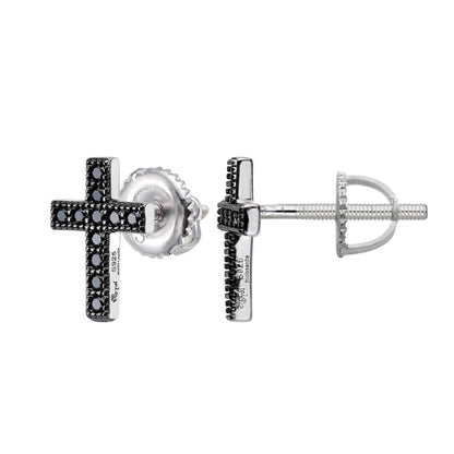 Cross Black Moissanite Stud Earrings – 925 Sterling Silver, Black Finish, 0.18 CTW