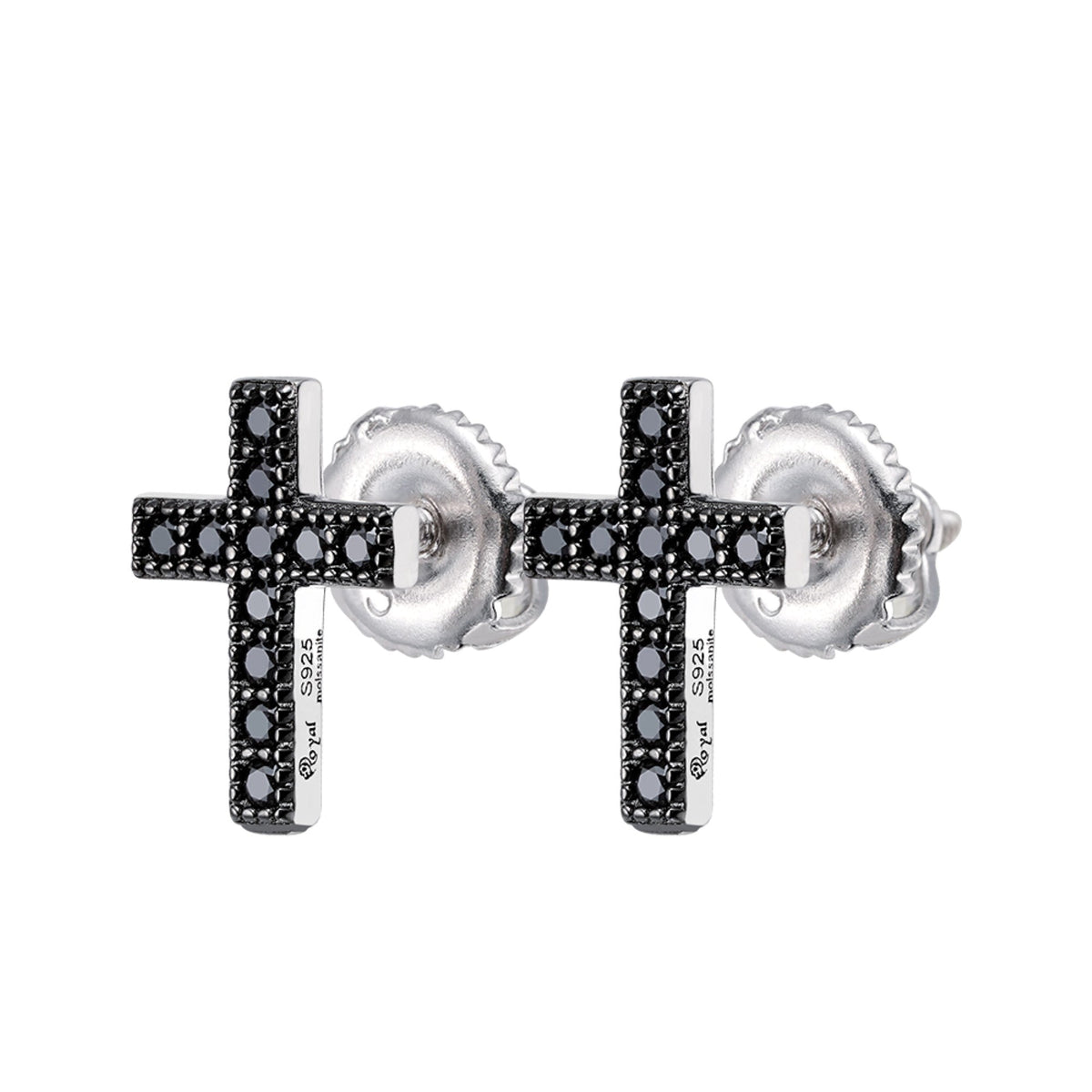 Cross Black Moissanite Stud Earrings – 925 Sterling Silver, Black Finish, 0.18 CTW, view 2