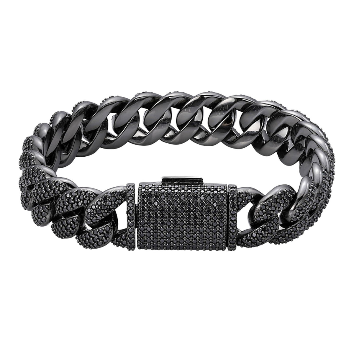 15mm Black Moissanite Miami Cuban Bracelet – 925 Sterling Silver, Black Finish