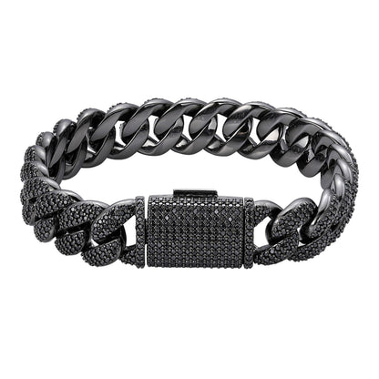 15mm Black Moissanite Miami Cuban Bracelet – 925 Sterling Silver, Black Finish